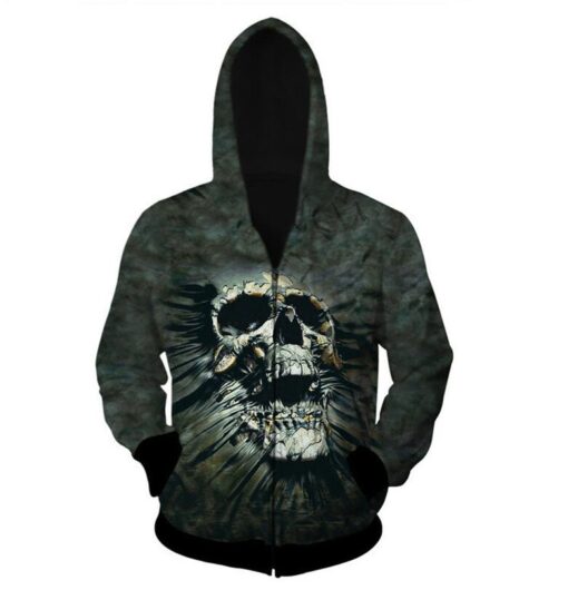 3D Print Sweat Men smoking skull long loose sleeves hooded sweatshirts