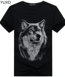 short-sleeved summer large wolf head 3D round neck T-shirt men