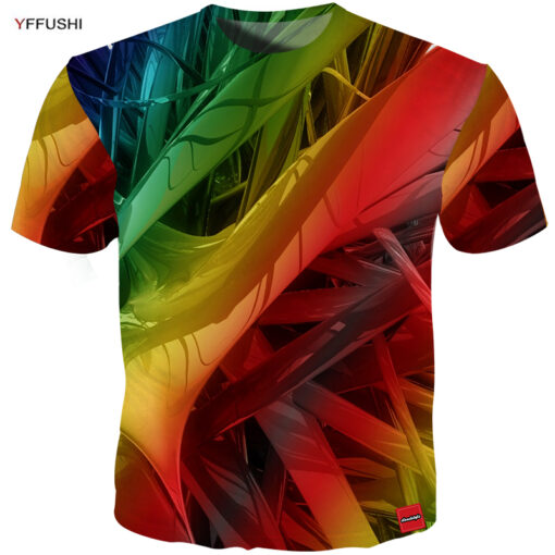 2018 Men's Line color 3D printing summer T shirt casual men's short-sleeved Top