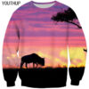 2018 hoodies 3D printing sunset sky Animals t-shirt long sleeve O-Neck