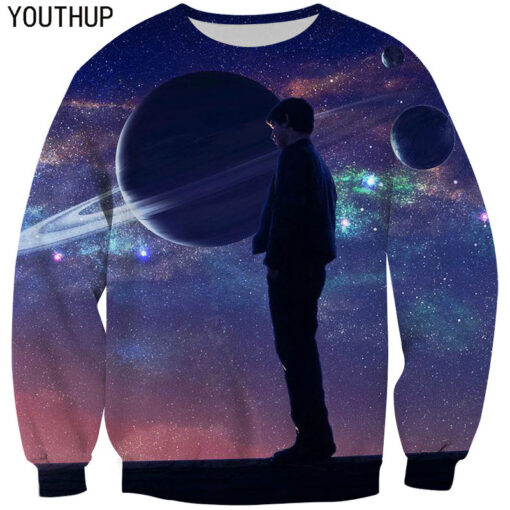 2018 Summer Hoodies Planet Galaxy 3D Printing Long Sleeve Men Sweatshirt